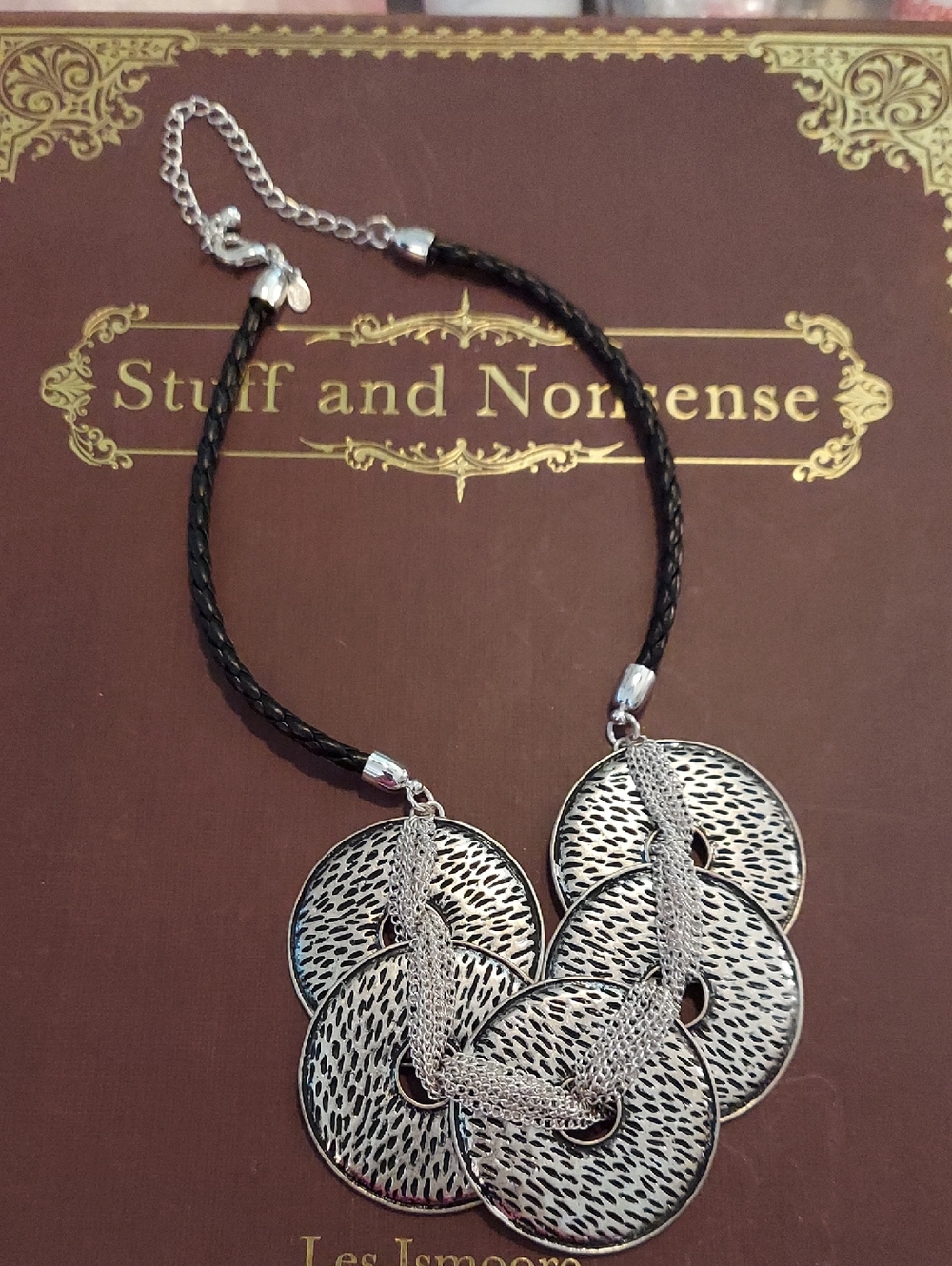 Statement Silver and Black Braided Disc Necklace - Premier Designs